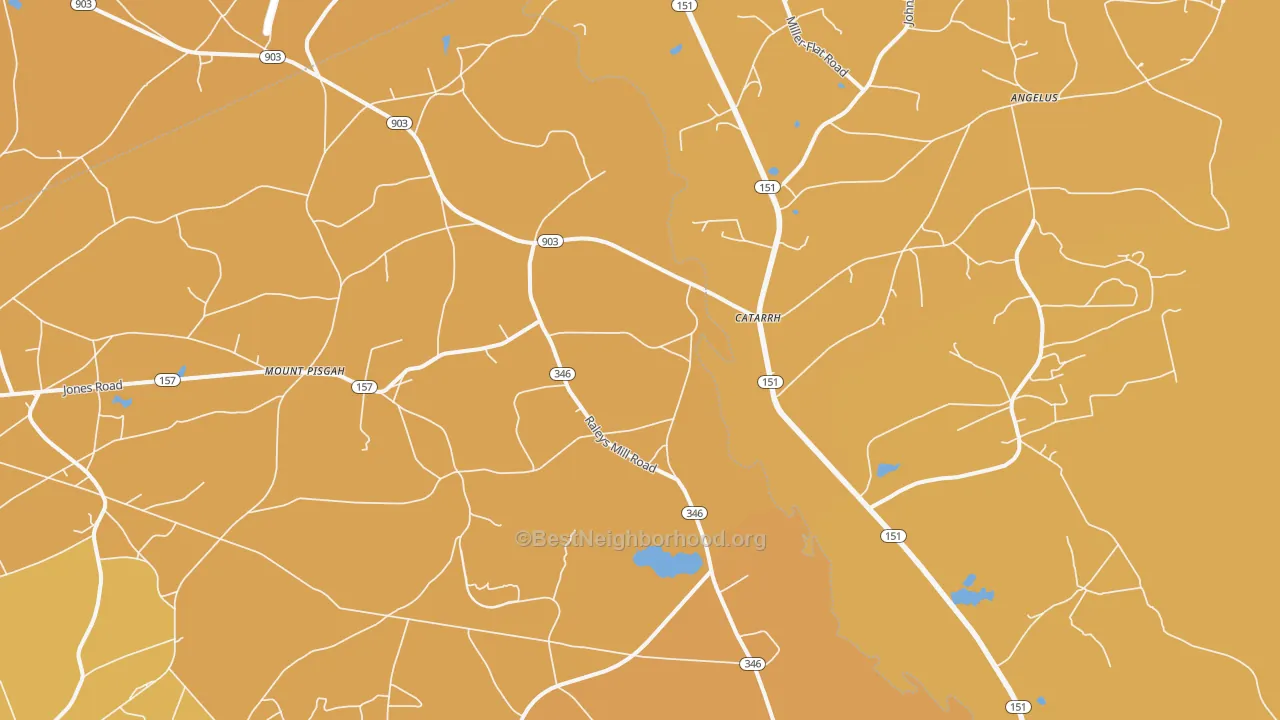 Map of the best neighborhoods in the Catarrh area, with better matches in green and worse matches in red