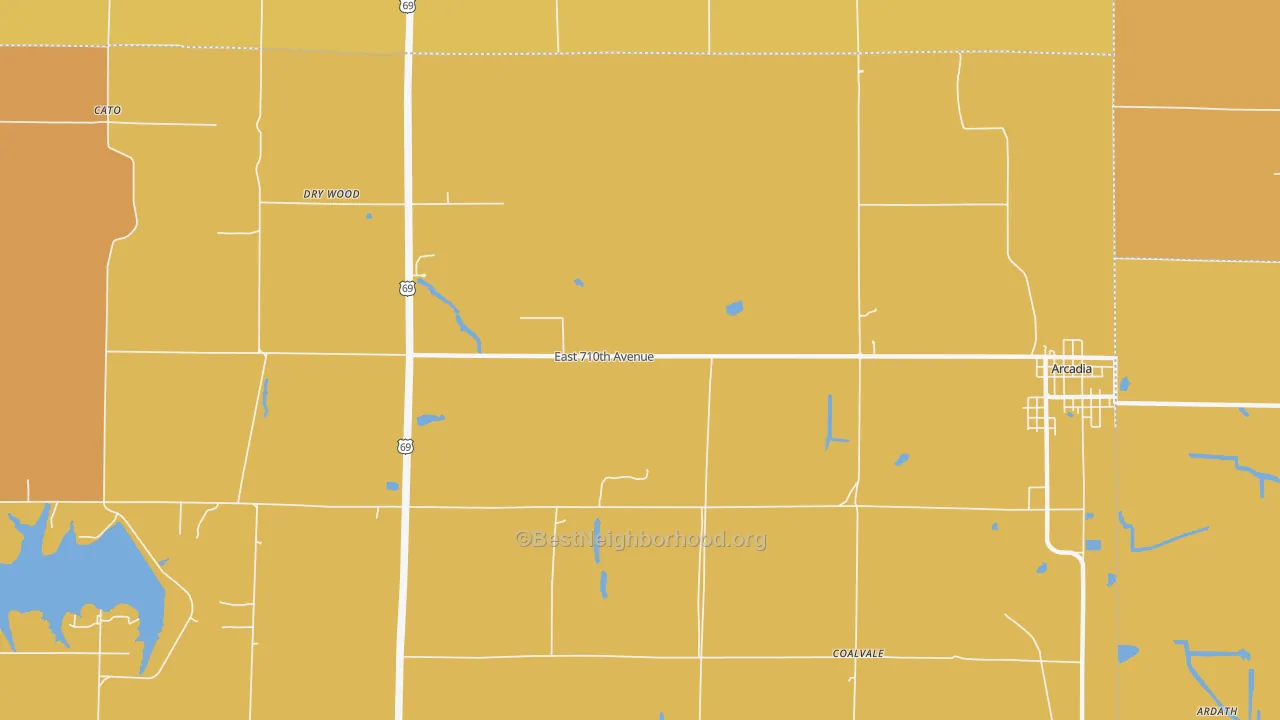 Map of the best neighborhoods in the Cato area, with better matches in green and worse matches in red