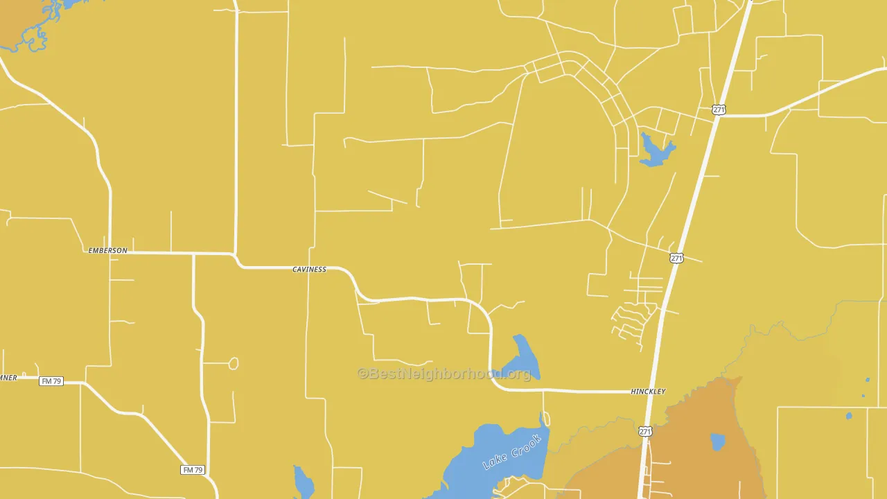 Map of the best neighborhoods in the Cavines area, with better matches in green and worse matches in red