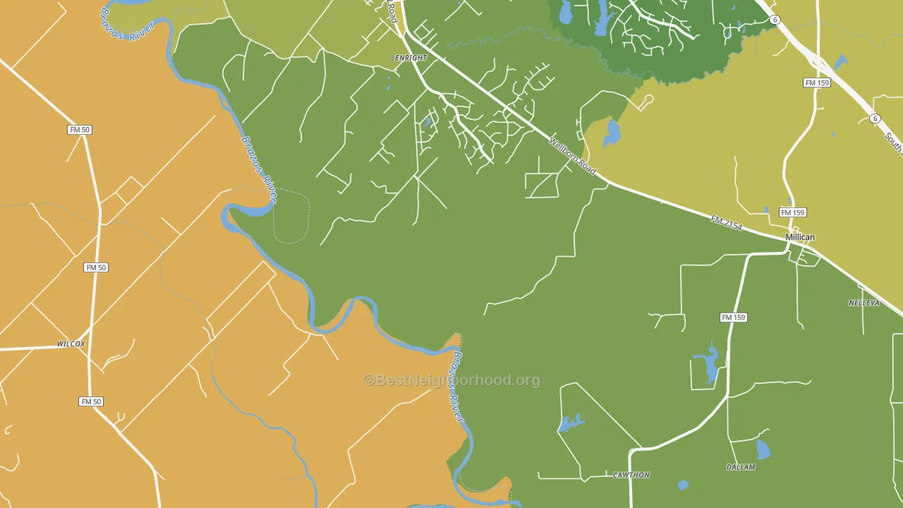 Map of the best neighborhoods in the Cawthon area, with better matches in green and worse matches in red