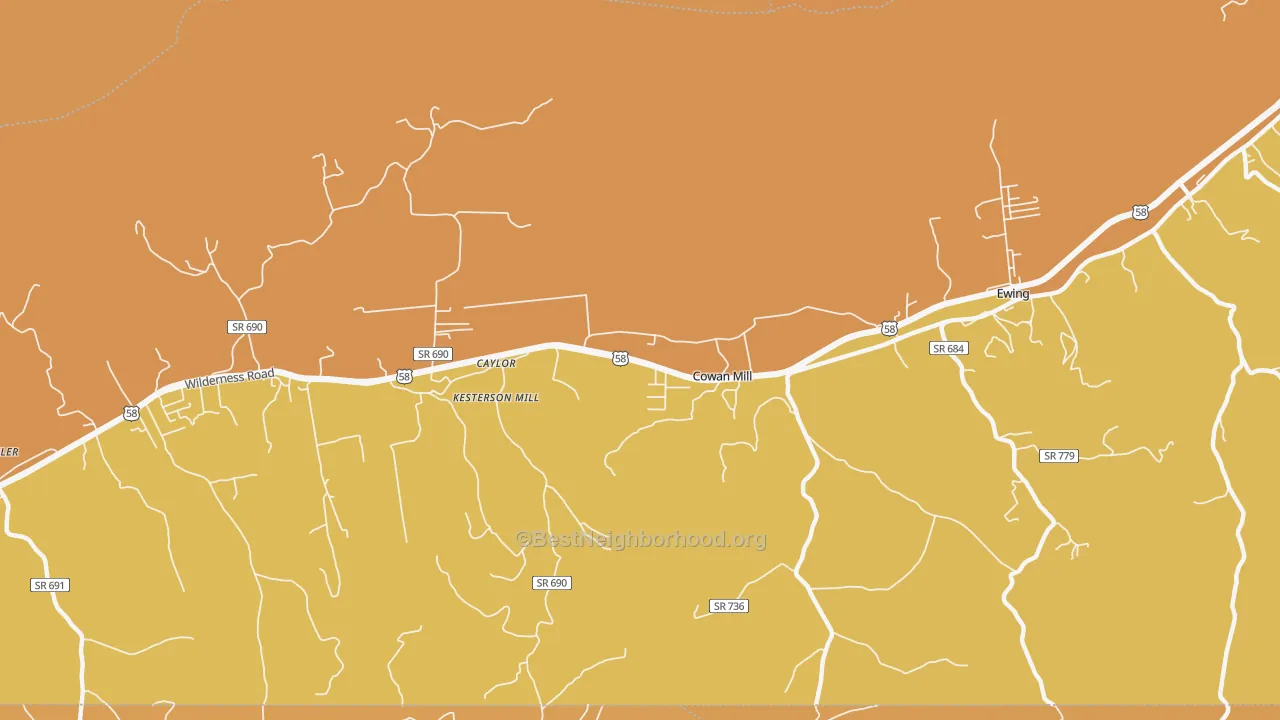 Map of the best neighborhoods in the Caylor area, with better matches in green and worse matches in red