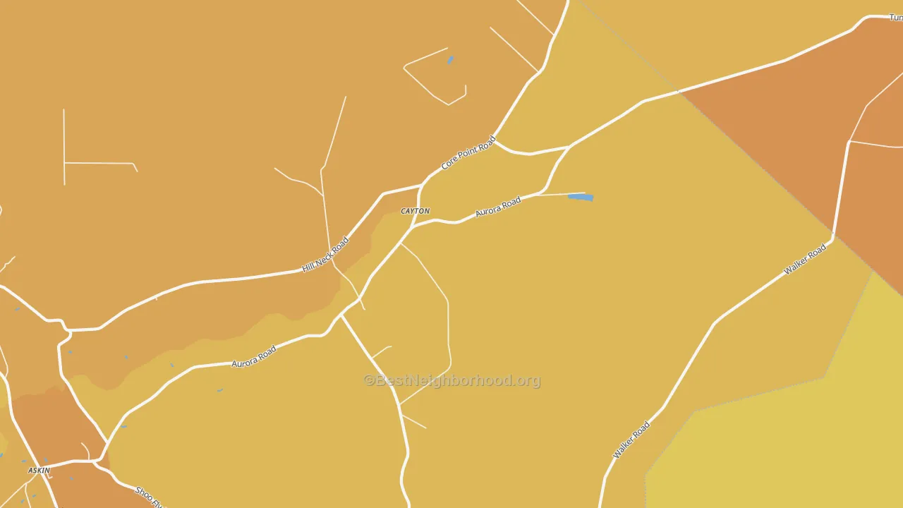 Map of the best neighborhoods in the Cayton area, with better matches in green and worse matches in red