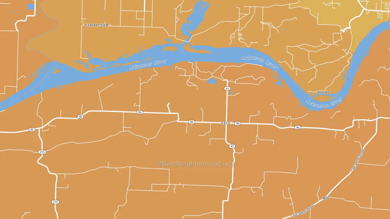 Map of the best neighborhoods in the Cecil area, with better matches in green and worse matches in red
