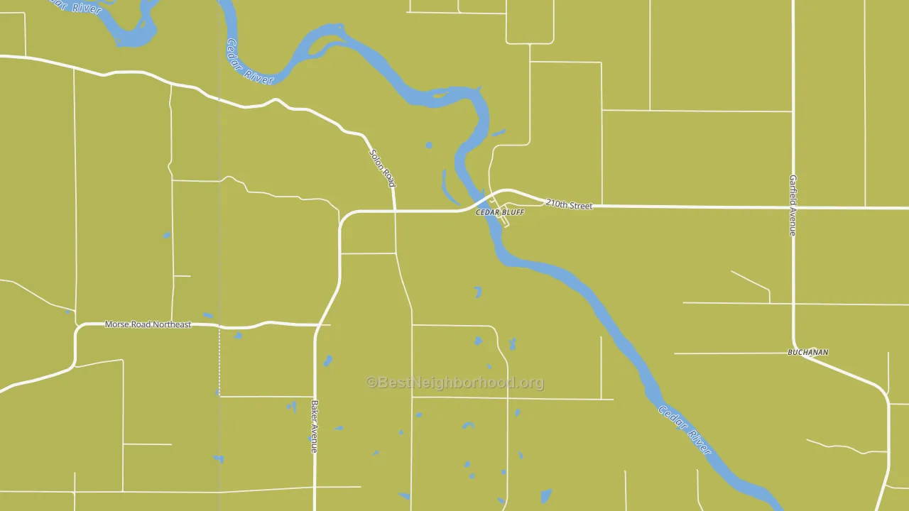 Map of the best neighborhoods in the Cedar Bluff area, with better matches in green and worse matches in red