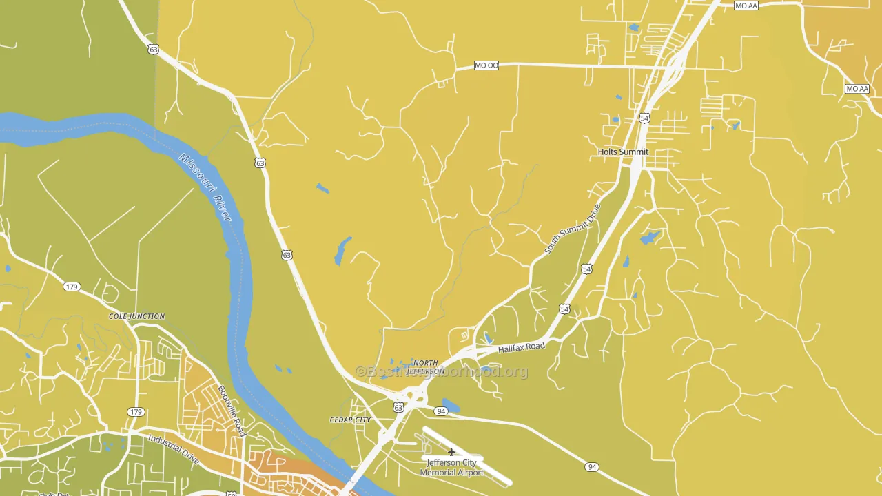 Map of the best neighborhoods in the Cedar City area, with better matches in green and worse matches in red