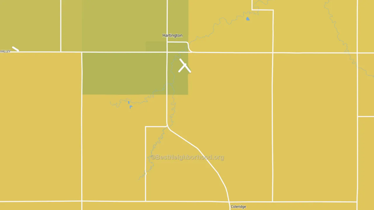 Map of the best neighborhoods in the Cedar County area, with better matches in green and worse matches in red