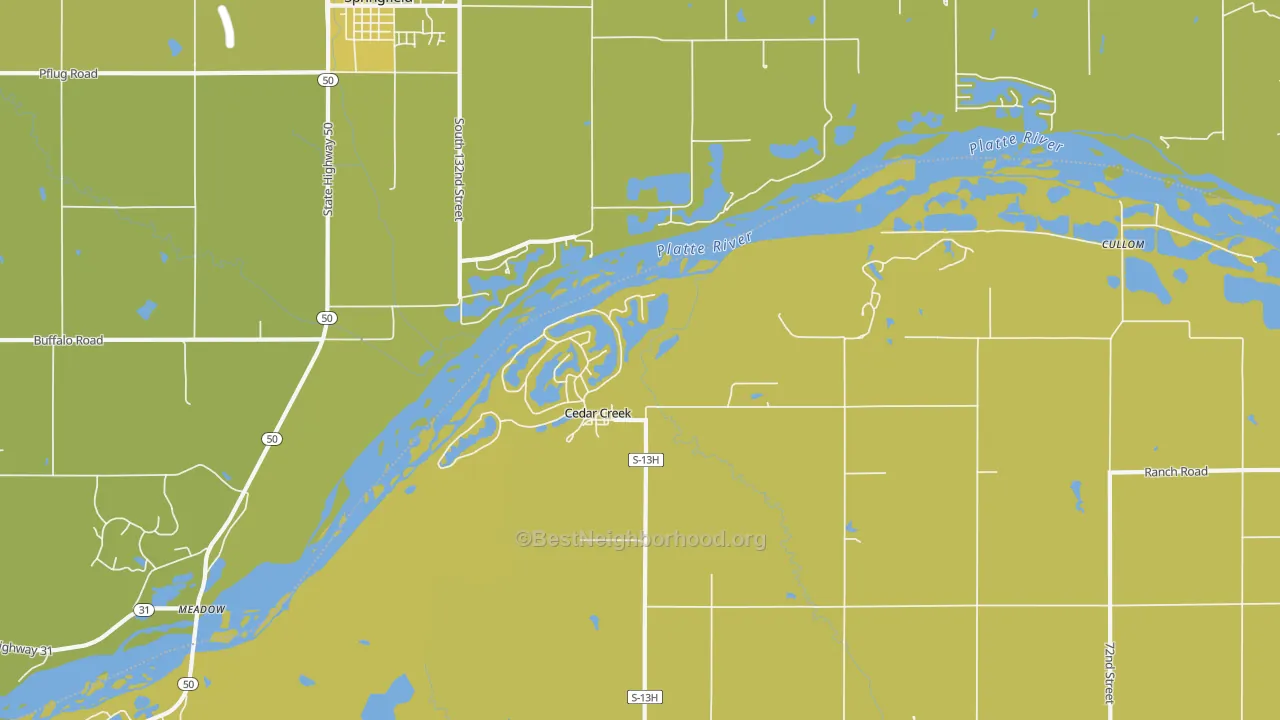 Map of the best neighborhoods in the Cedar Creek area, with better matches in green and worse matches in red