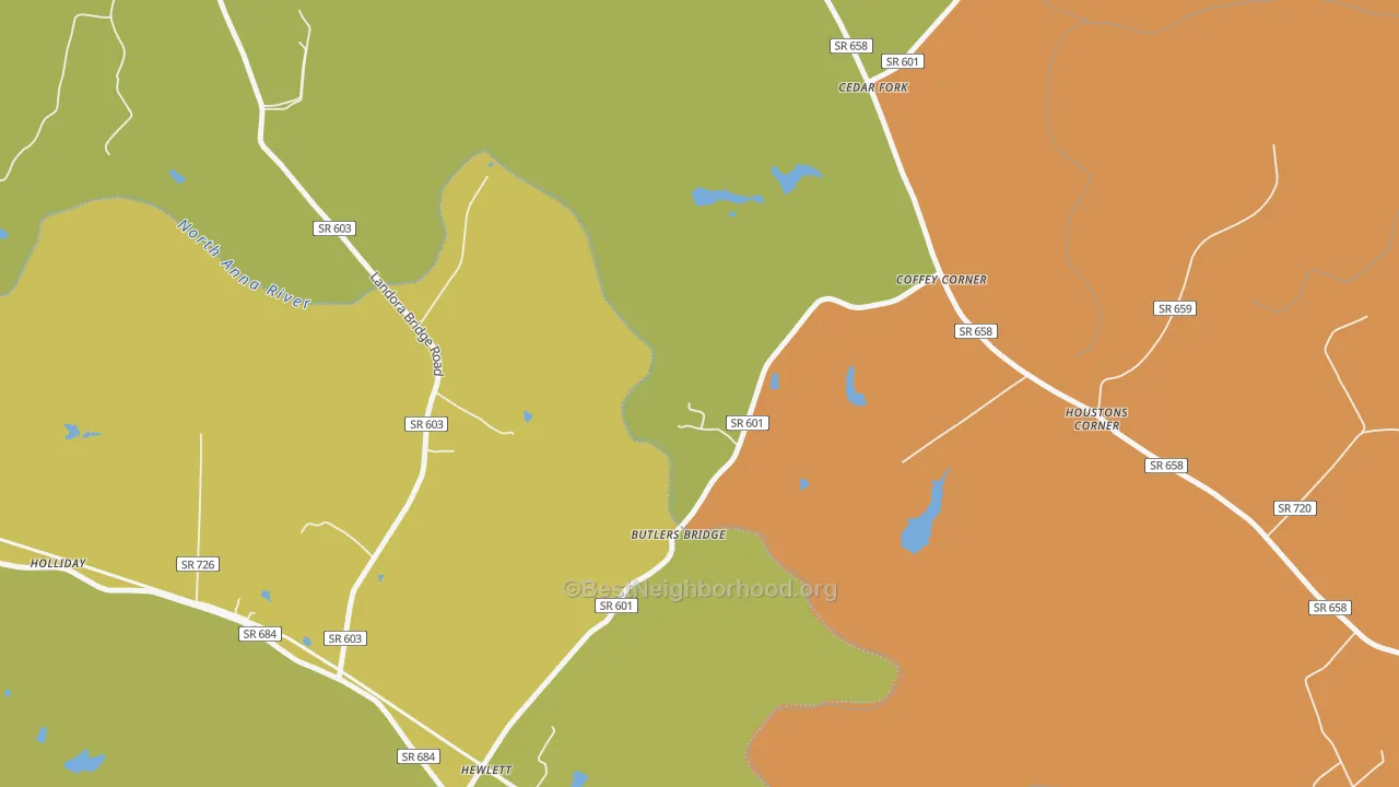 Map of the best neighborhoods in the Cedar Fork area, with better matches in green and worse matches in red