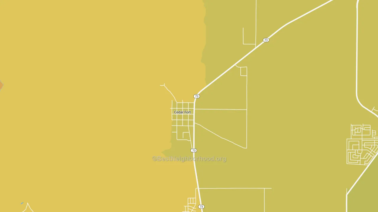 Map of the best neighborhoods in the Cedar Fort area, with better matches in green and worse matches in red