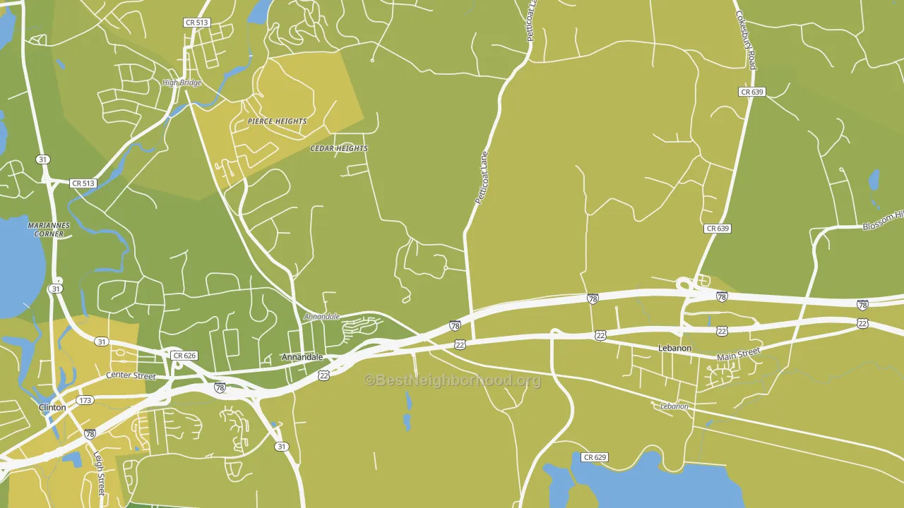Map of the best neighborhoods in the Cedar Heights area, with better matches in green and worse matches in red