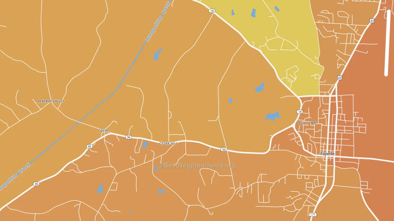 Map of the best neighborhoods in the Cedar Hill area, with better matches in green and worse matches in red