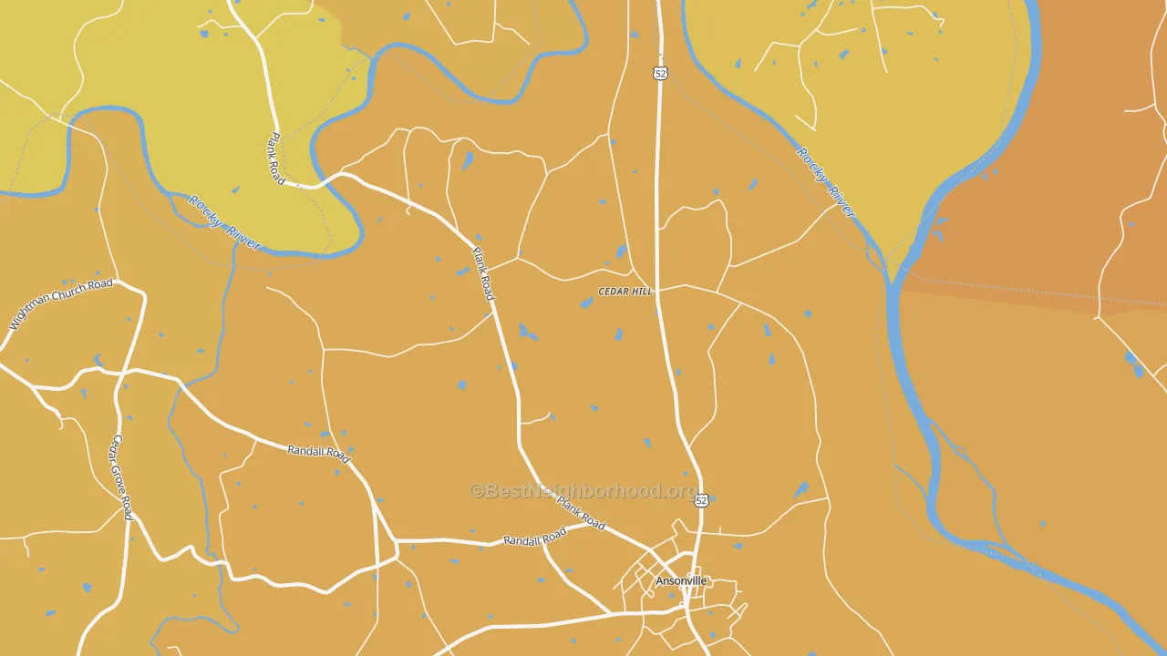 Map of the best neighborhoods in the Cedar Hill area, with better matches in green and worse matches in red