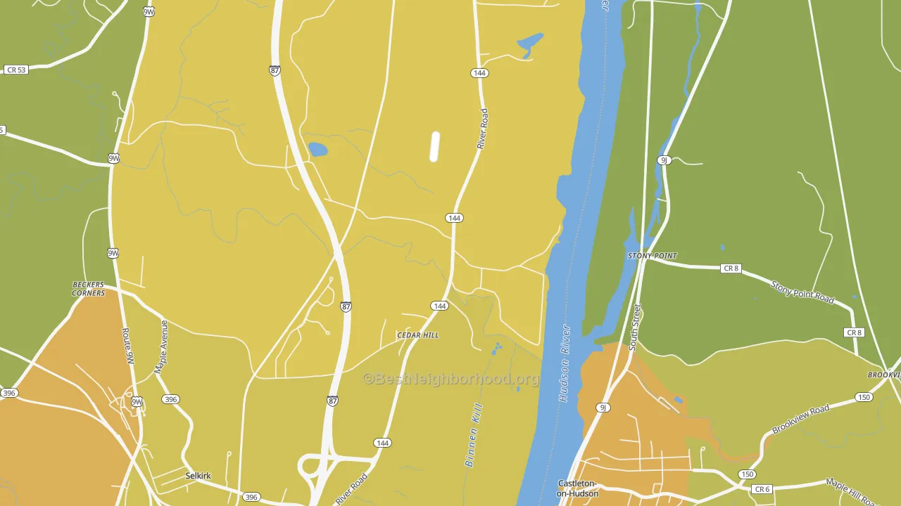 Map of the best neighborhoods in the Cedar Hill area, with better matches in green and worse matches in red