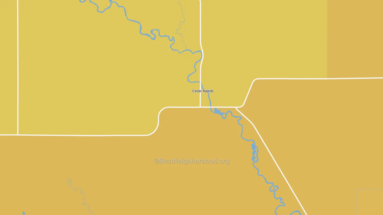 Map of the best neighborhoods in the Cedar Rapids area, with better matches in green and worse matches in red
