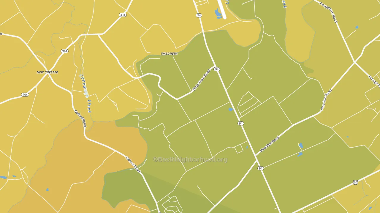 Map of the best neighborhoods in the Cedar Ridge area, with better matches in green and worse matches in red
