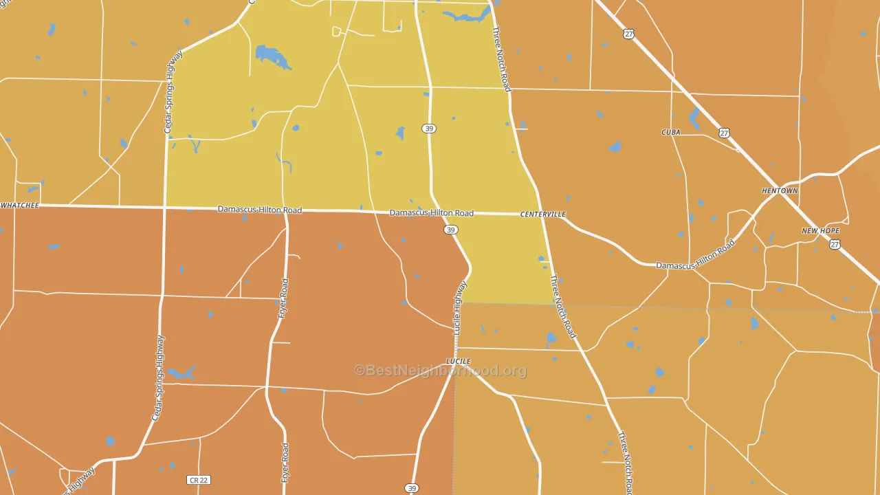 Map of the best neighborhoods in the Cedar Springs area, with better matches in green and worse matches in red