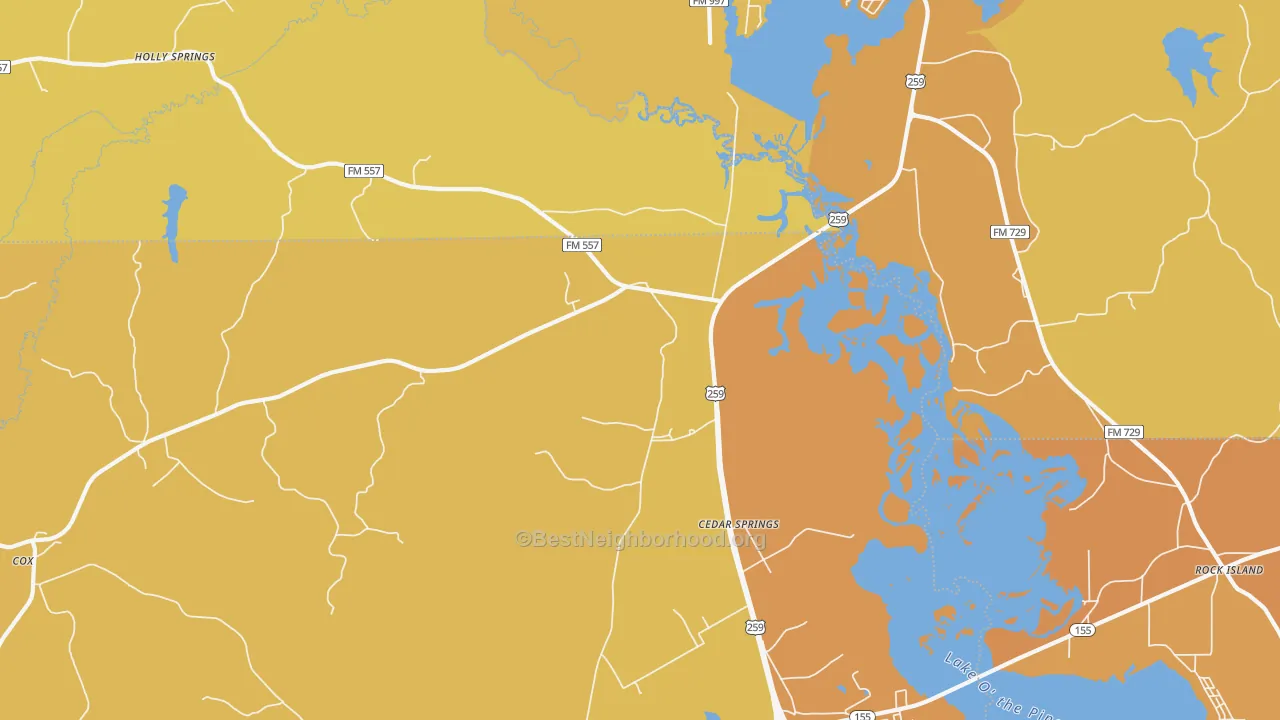 Map of the best neighborhoods in the Cedar Springs area, with better matches in green and worse matches in red