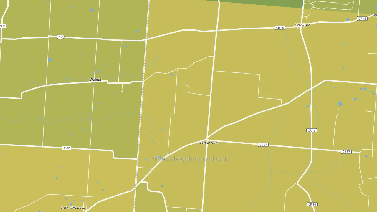 Map of the best neighborhoods in the Cedarhill area, with better matches in green and worse matches in red