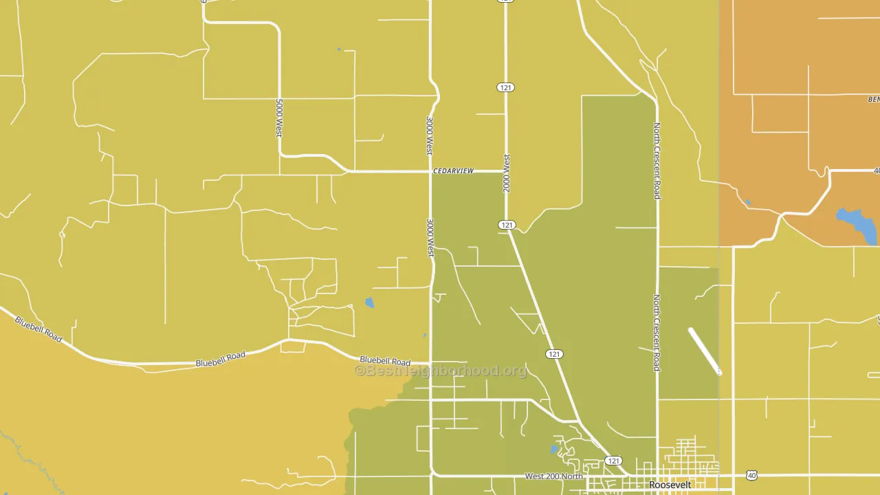 Map of the best neighborhoods in the Cedarview area, with better matches in green and worse matches in red