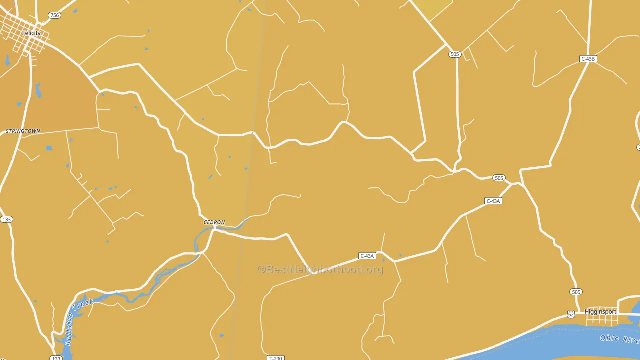 Map of the best neighborhoods in the Cedron area, with better matches in green and worse matches in red