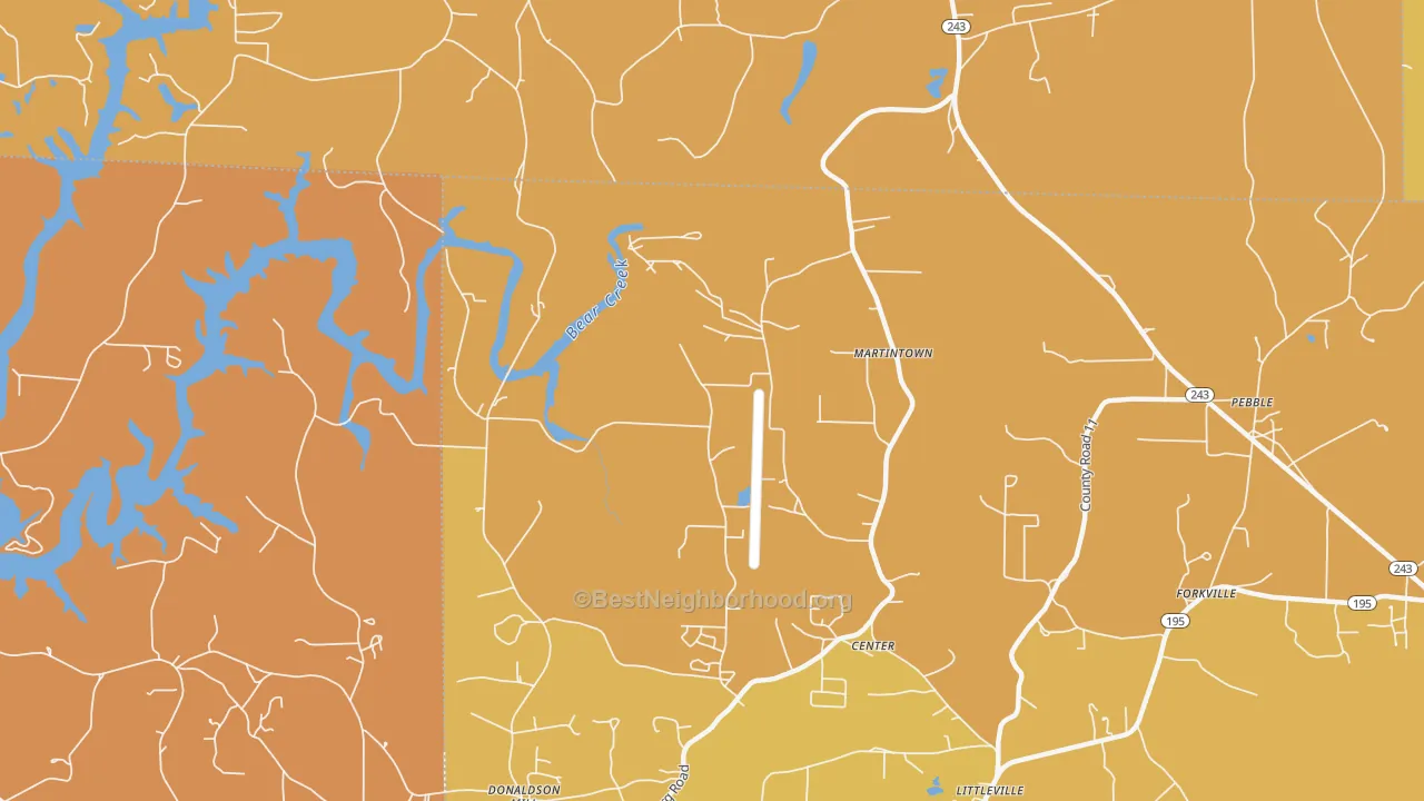 Map of the best neighborhoods in the Center area, with better matches in green and worse matches in red