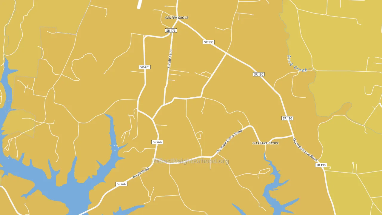 Map of the best neighborhoods in the Center Grove area, with better matches in green and worse matches in red