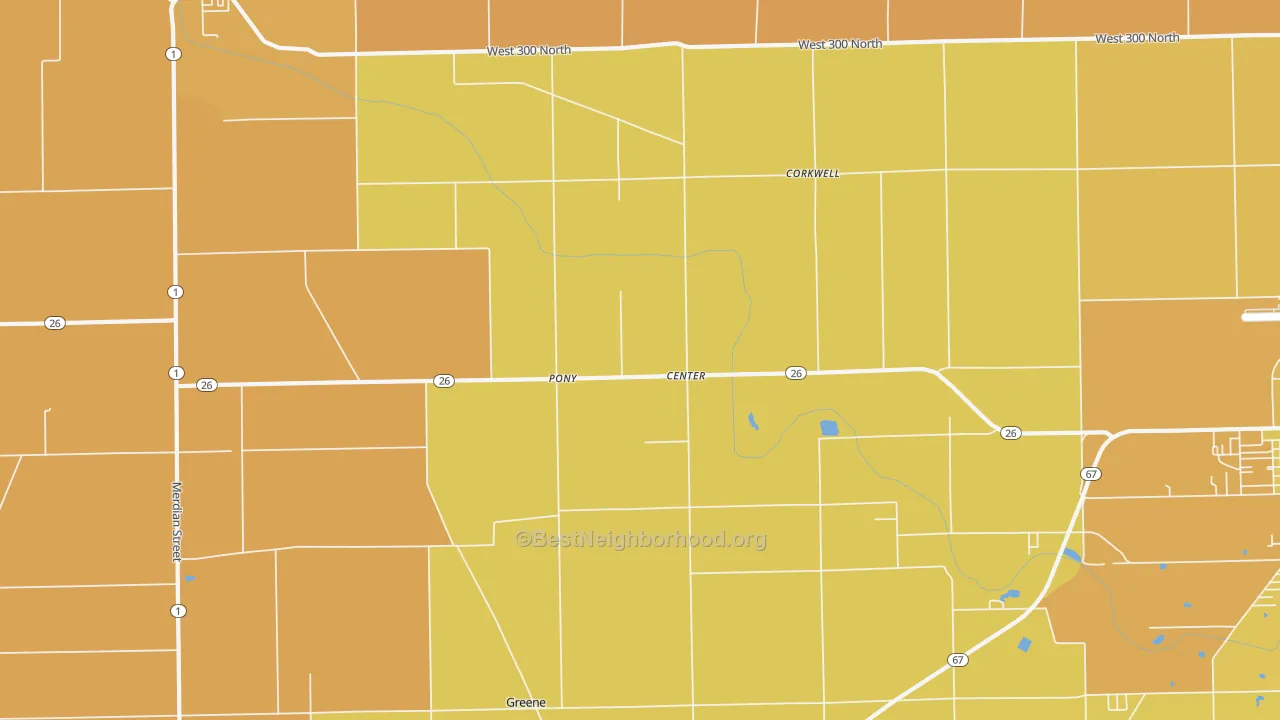 Map of the best neighborhoods in the Center area, with better matches in green and worse matches in red