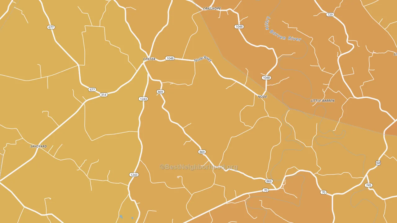 Map of the best neighborhoods in the Center area, with better matches in green and worse matches in red