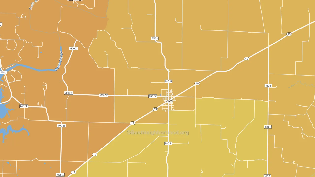 Map of the best neighborhoods in the Center area, with better matches in green and worse matches in red