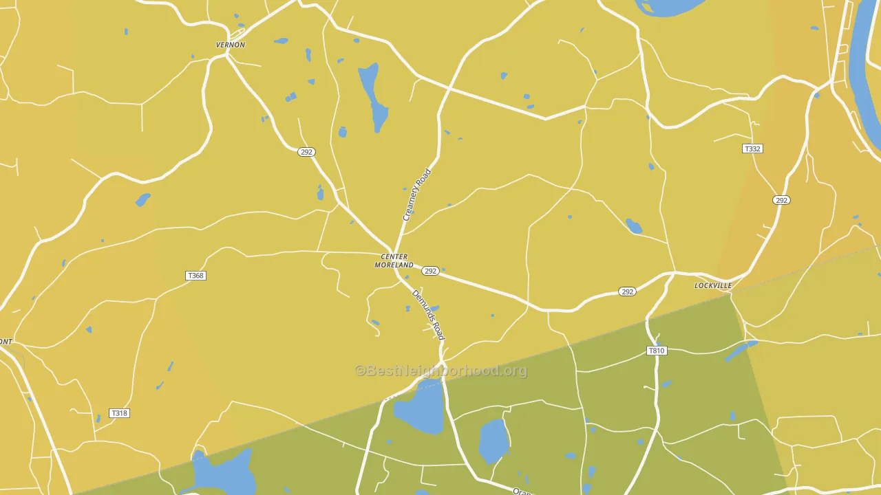 Map of the best neighborhoods in the Center Moreland area, with better matches in green and worse matches in red