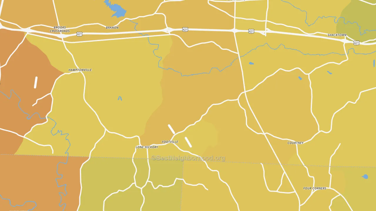 Map of the best neighborhoods in the Center area, with better matches in green and worse matches in red