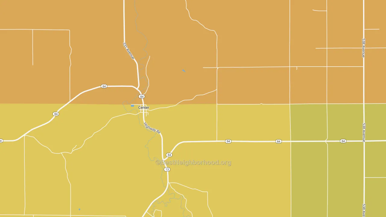 Map of the best neighborhoods in the Center area, with better matches in green and worse matches in red