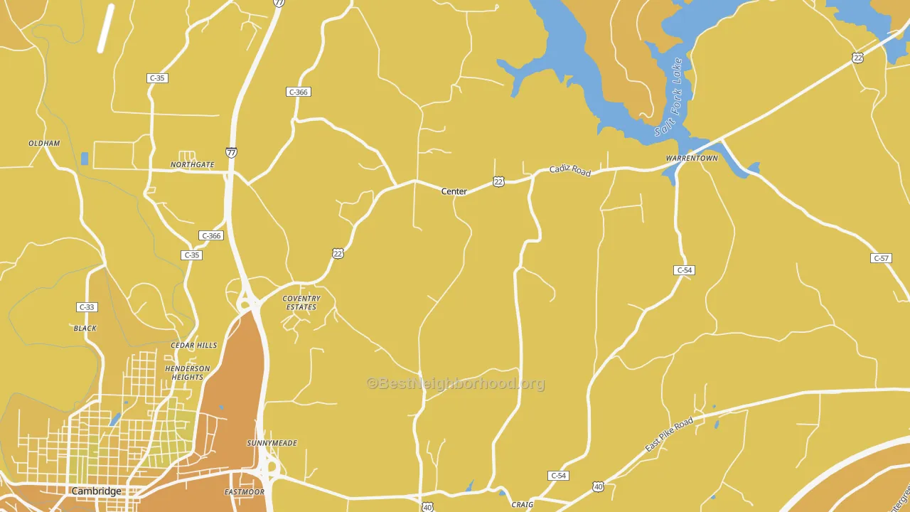 Map of the best neighborhoods in the Center area, with better matches in green and worse matches in red