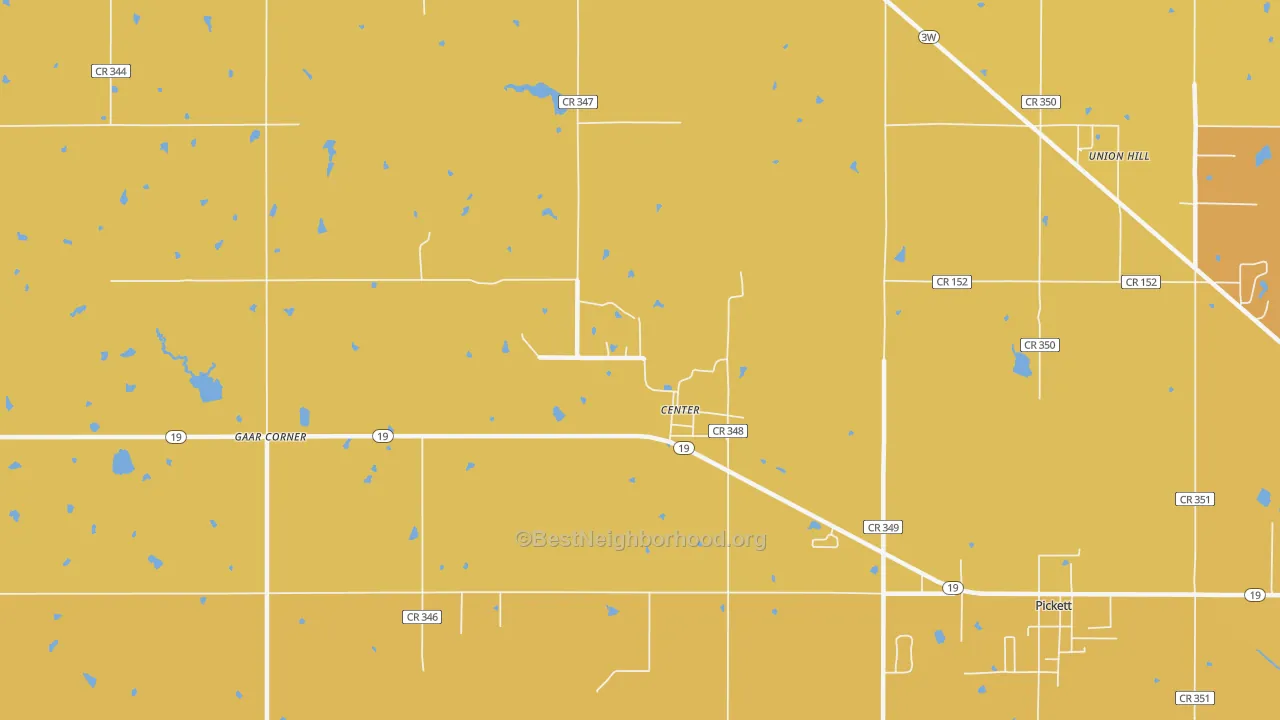 Map of the best neighborhoods in the Center area, with better matches in green and worse matches in red