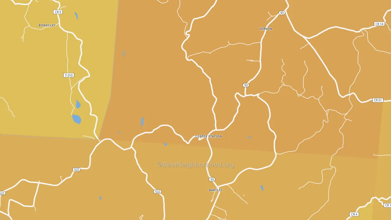 Map of the best neighborhoods in the Center Station area, with better matches in green and worse matches in red
