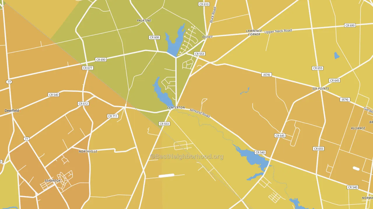 Map of the best neighborhoods in the Centerton area, with better matches in green and worse matches in red