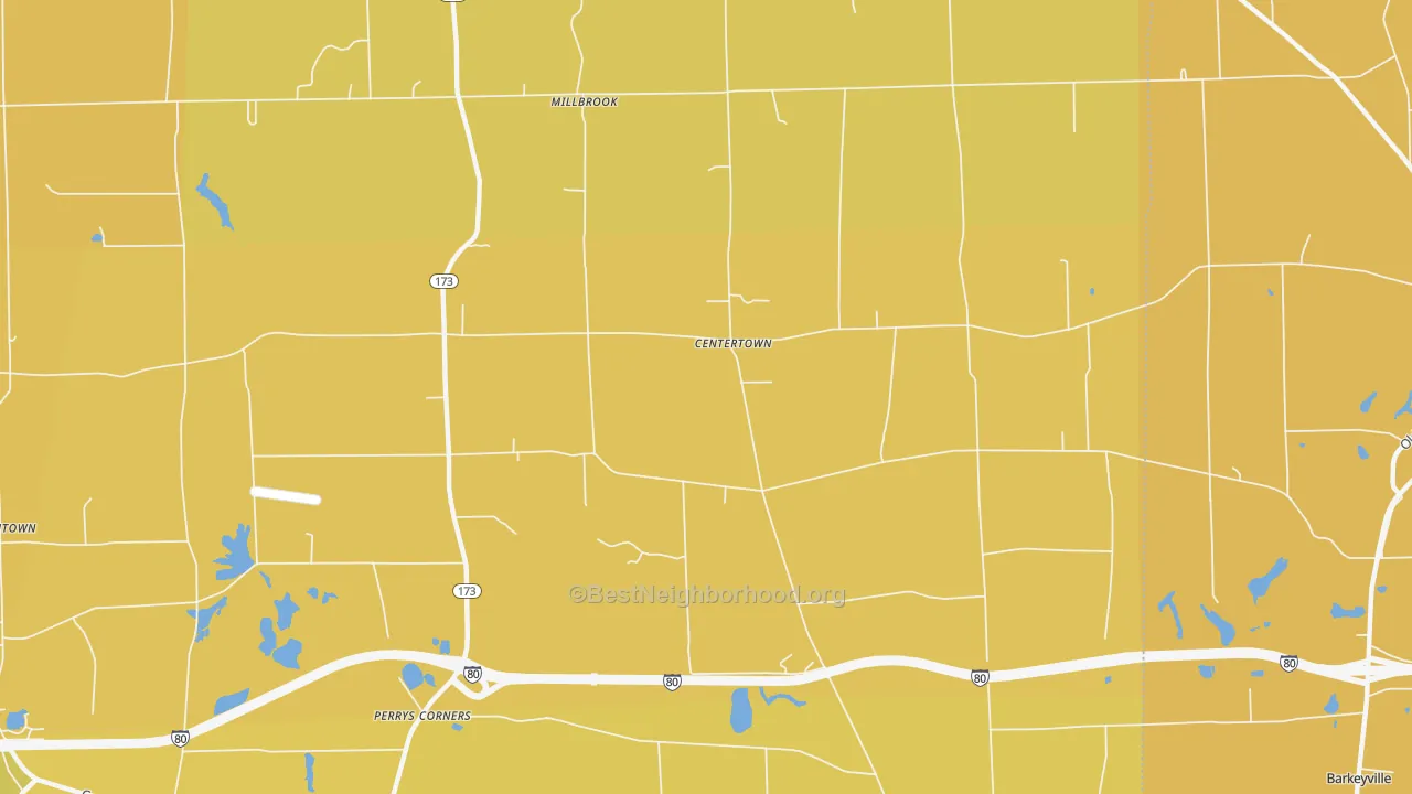 Map of the best neighborhoods in the Centertown area, with better matches in green and worse matches in red