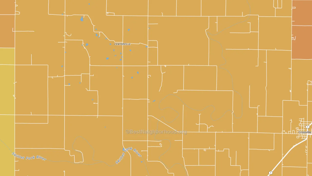 Map of the best neighborhoods in the Centerville area, with better matches in green and worse matches in red