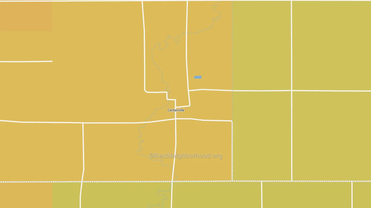 Map of the best neighborhoods in the Centerville area, with better matches in green and worse matches in red