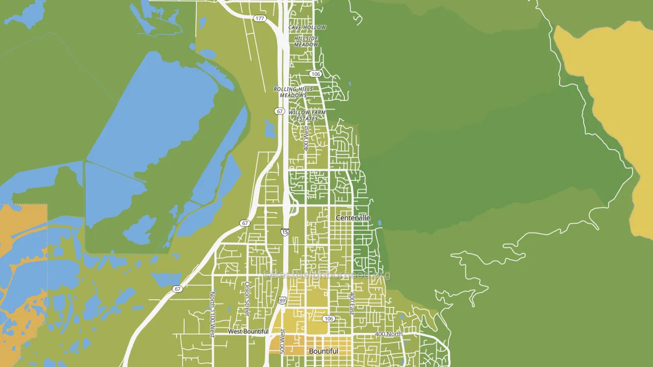 Map of the best neighborhoods in the Centerville area, with better matches in green and worse matches in red