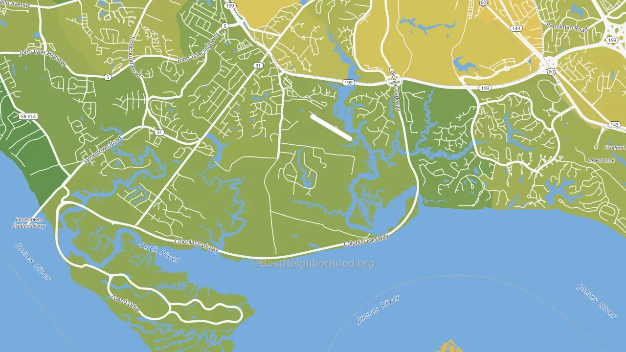 Map of the best neighborhoods in the Centerville area, with better matches in green and worse matches in red