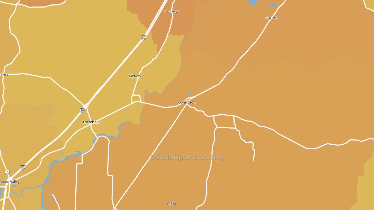 Map of the best neighborhoods in the Central area, with better matches in green and worse matches in red