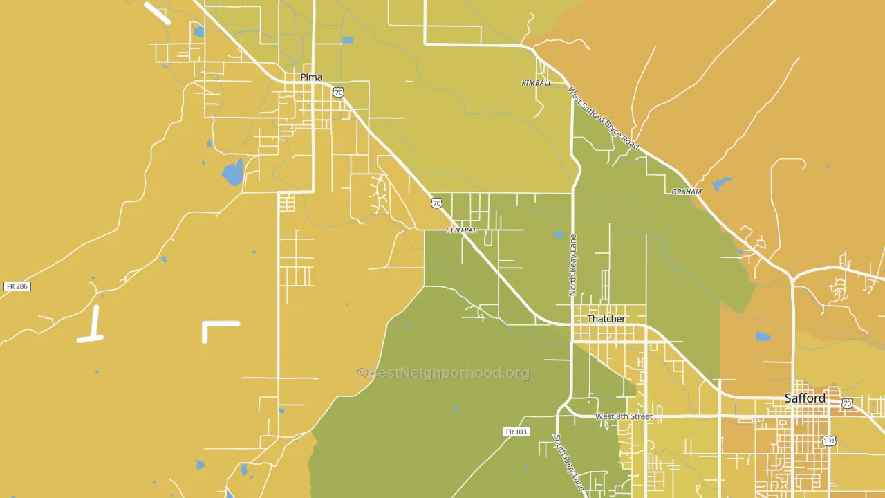 Map of the best neighborhoods in the Central area, with better matches in green and worse matches in red