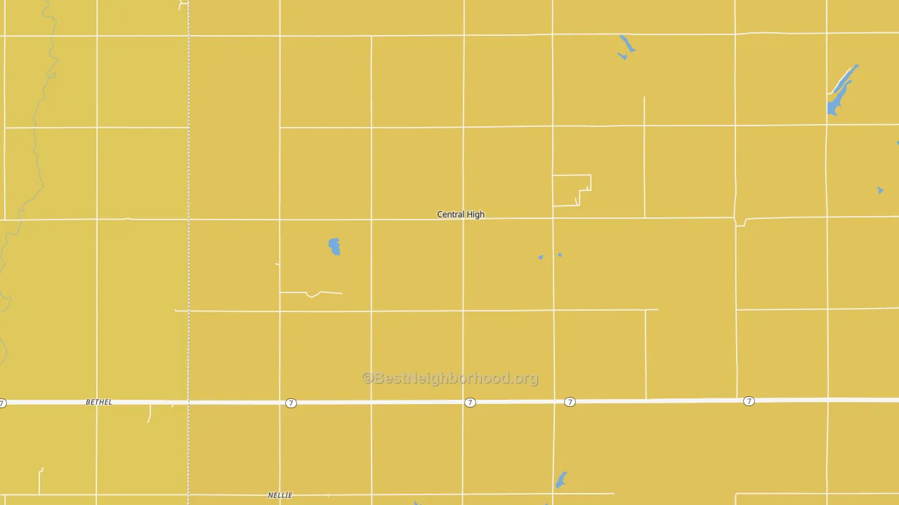 Map of the best neighborhoods in the Central High area, with better matches in green and worse matches in red