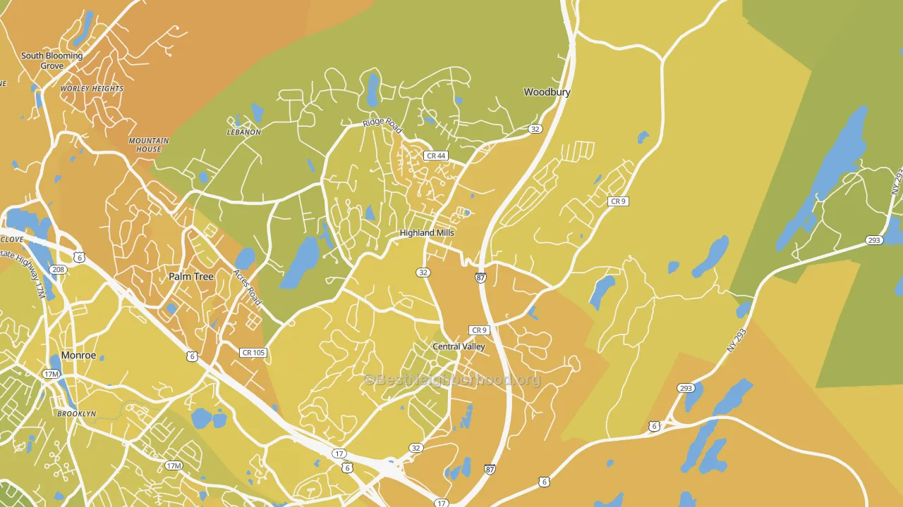 Map of the best neighborhoods in the Central Valley area, with better matches in green and worse matches in red