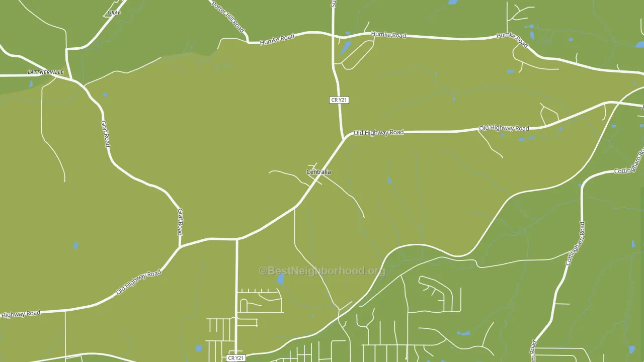 Map of the best neighborhoods in the Centralia area, with better matches in green and worse matches in red