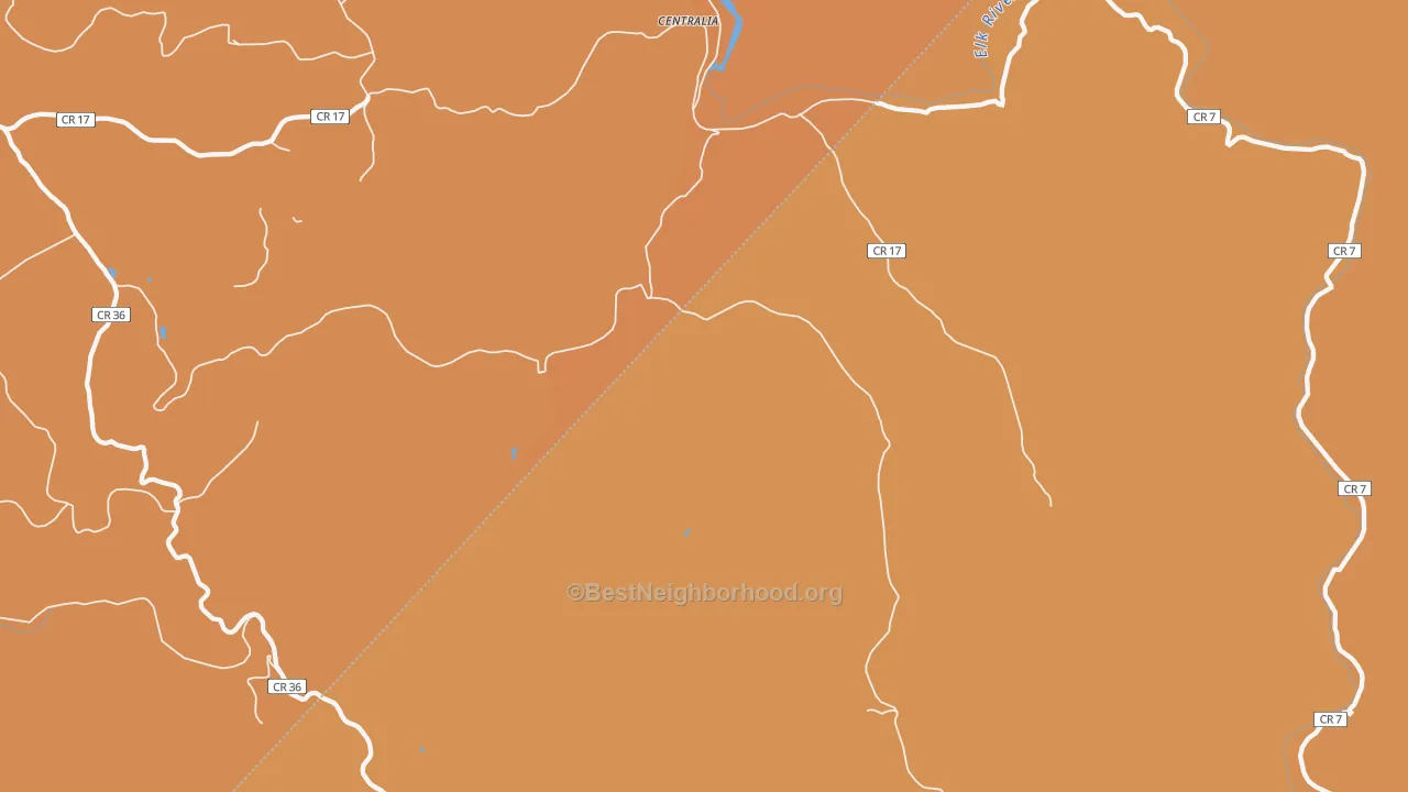 Map of the best neighborhoods in the Centralia area, with better matches in green and worse matches in red