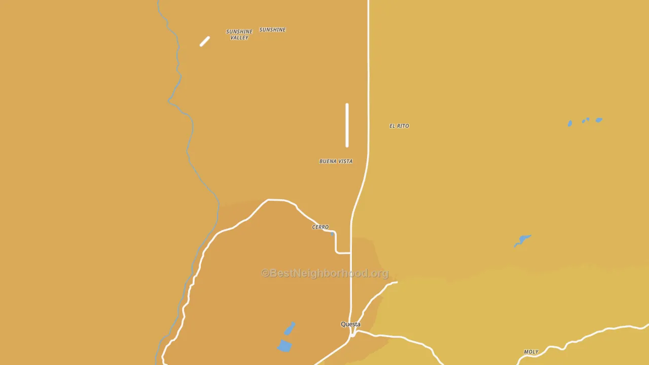 Map of the best neighborhoods in the Cerro area, with better matches in green and worse matches in red