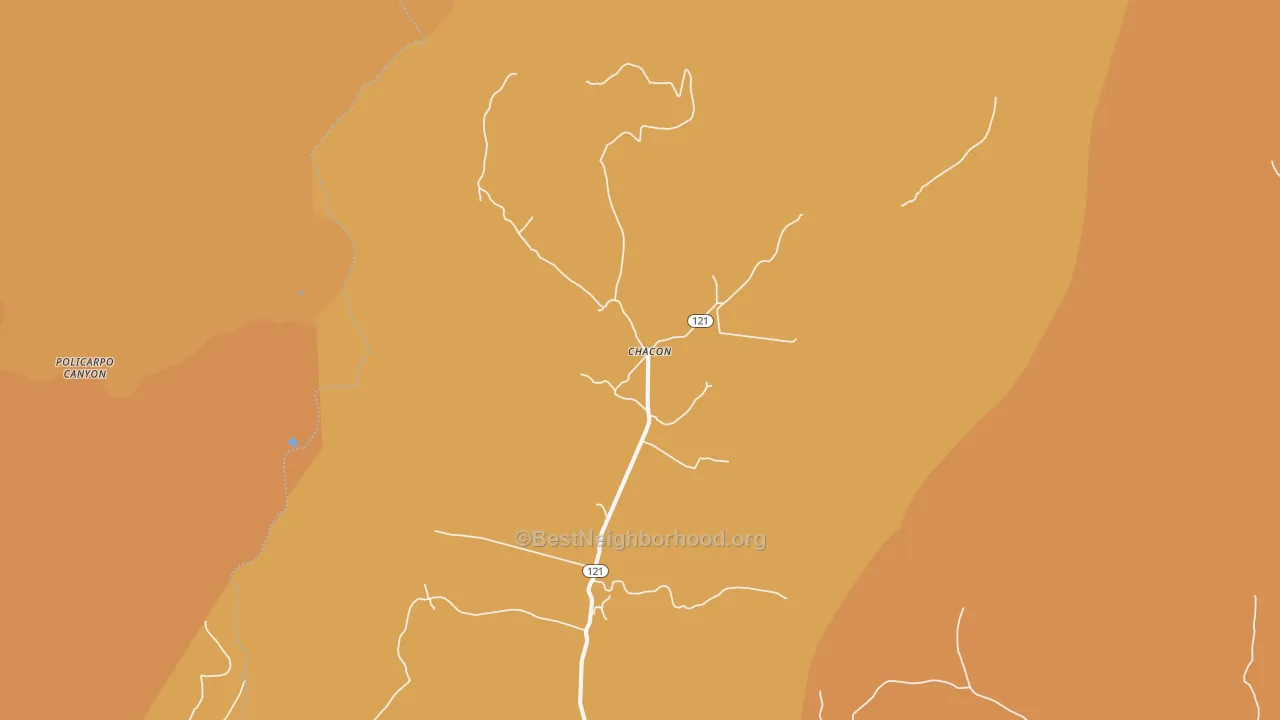 Map of the best neighborhoods in the Chacon area, with better matches in green and worse matches in red