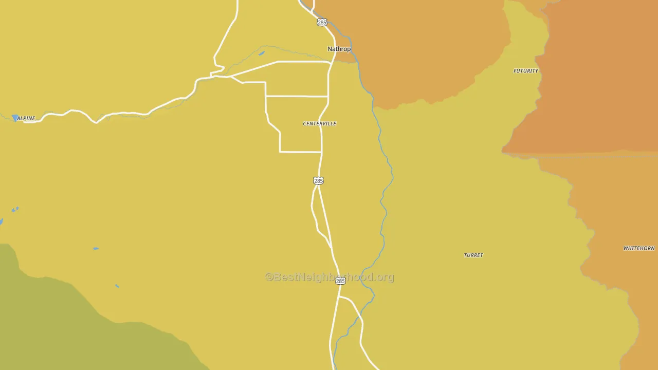 Map of the best neighborhoods in the Chaffee County area, with better matches in green and worse matches in red